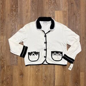 White & Black Trim Button-Up Cardigan Jacket